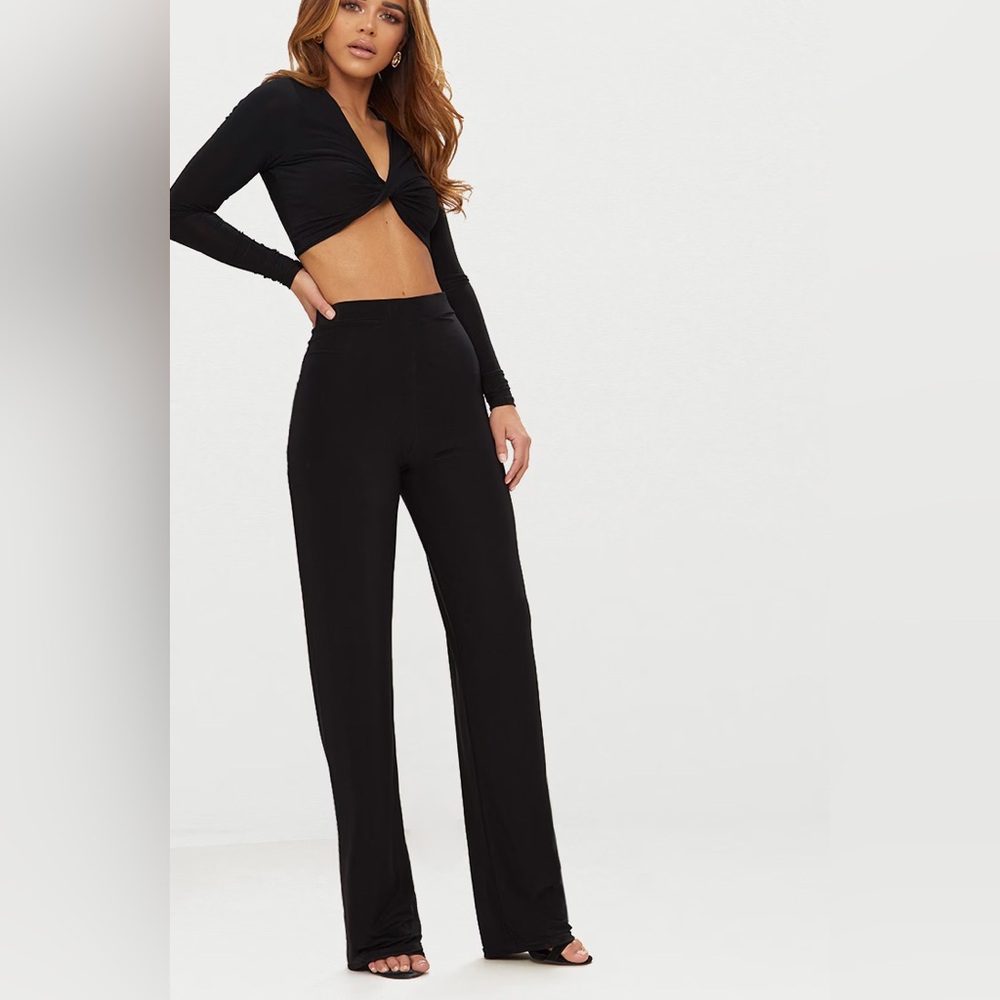 PETITE BLACK SLINKY SLIM LEG PANTS